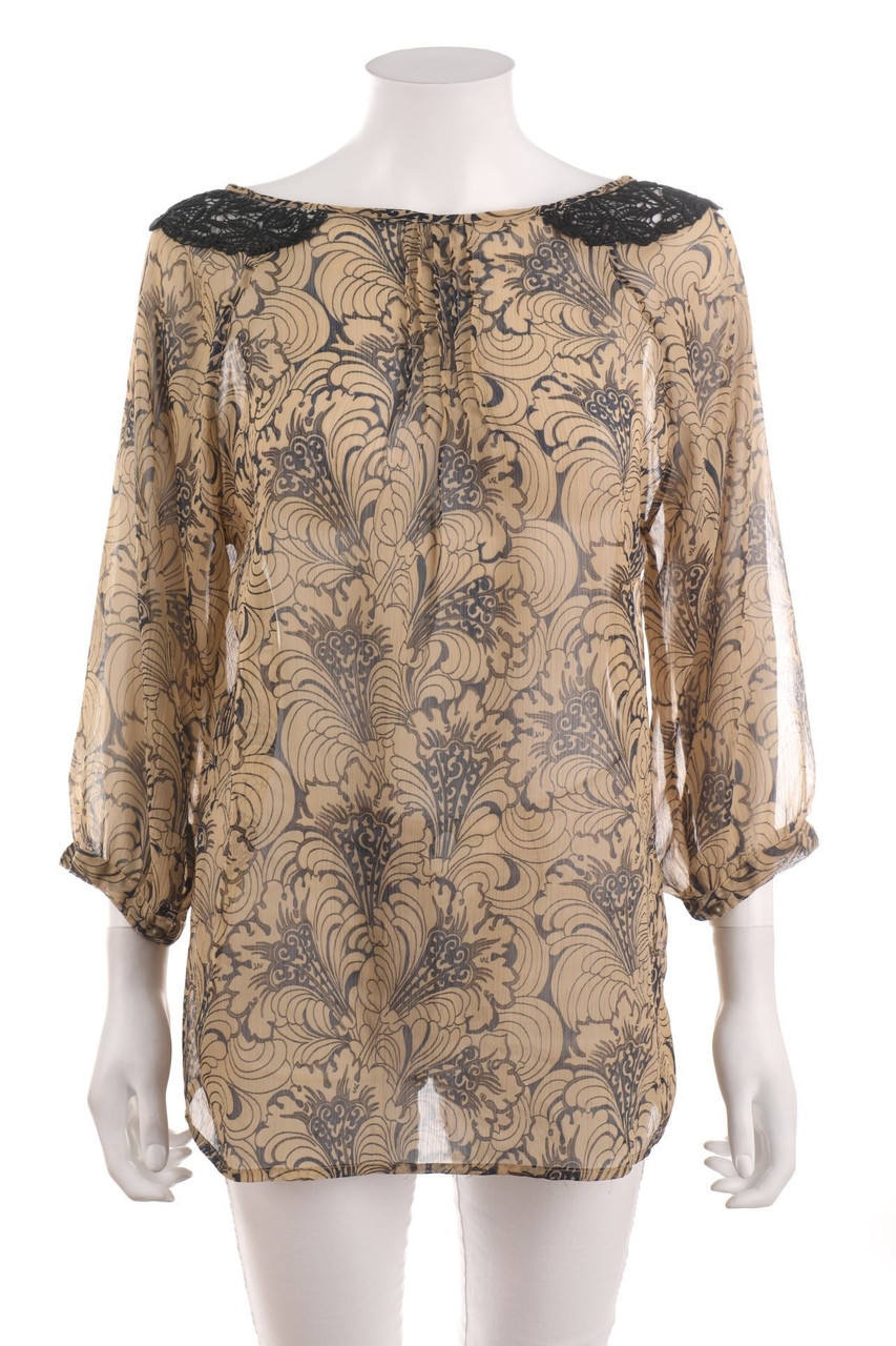 Ohne Label - Muster-Bluse mit 3/4-Ärmel - D 40