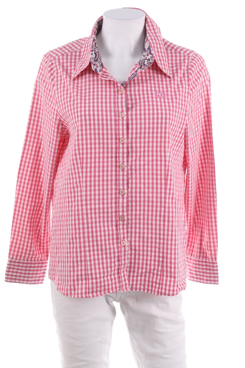 fiora blue - Karo-Hemd-Bluse mit Logo-Stickerei - D 42