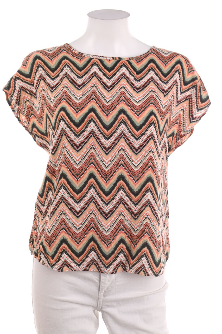 Hailys - Kurzarm-Bluse mit Zickzack-Muster - S