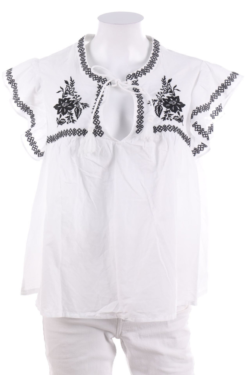 H&M - Kurzarm-Bluse mit Stickereien - D 46