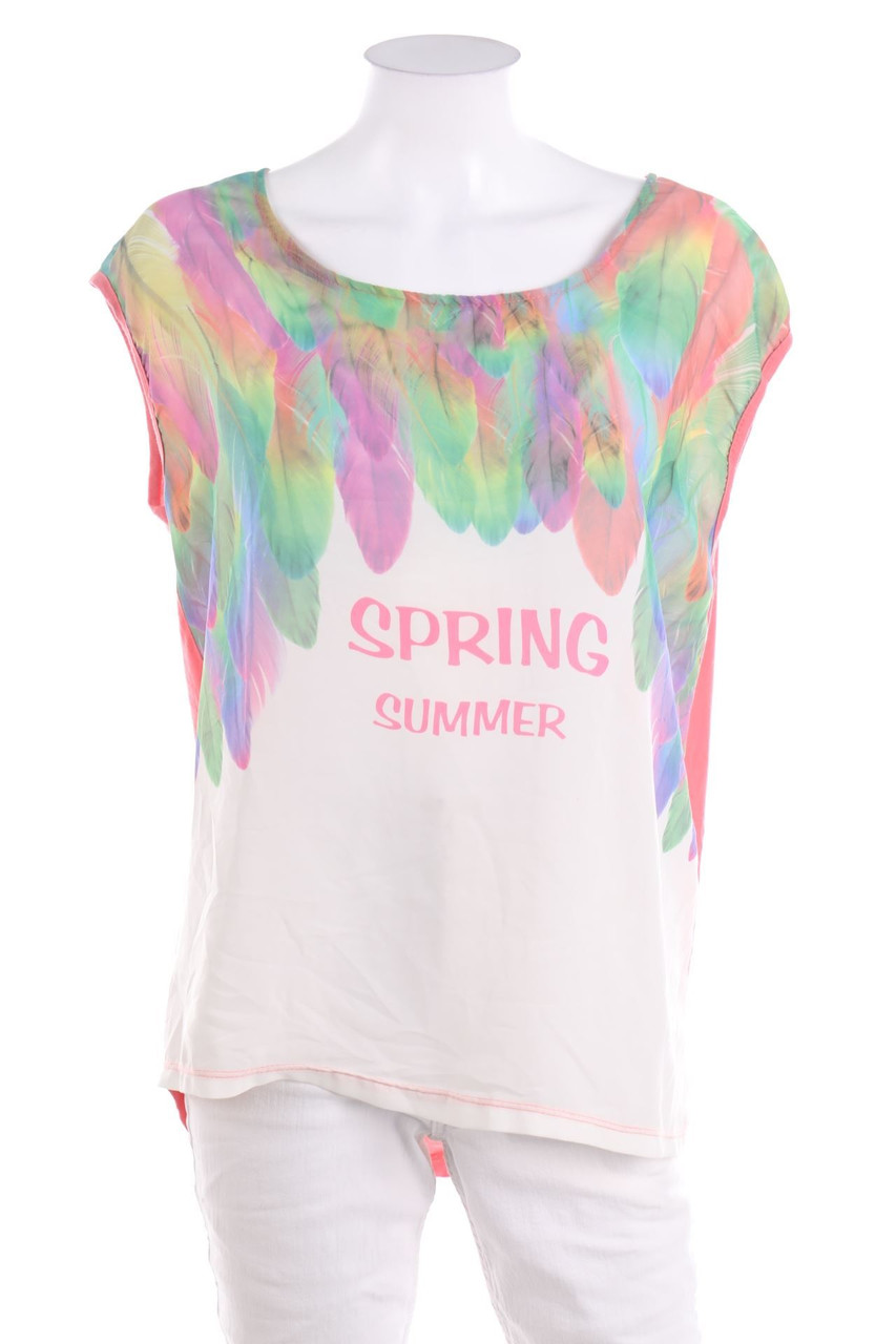 Ohne Label - Kurzarm-Bluse mit Statement-Print - D 44