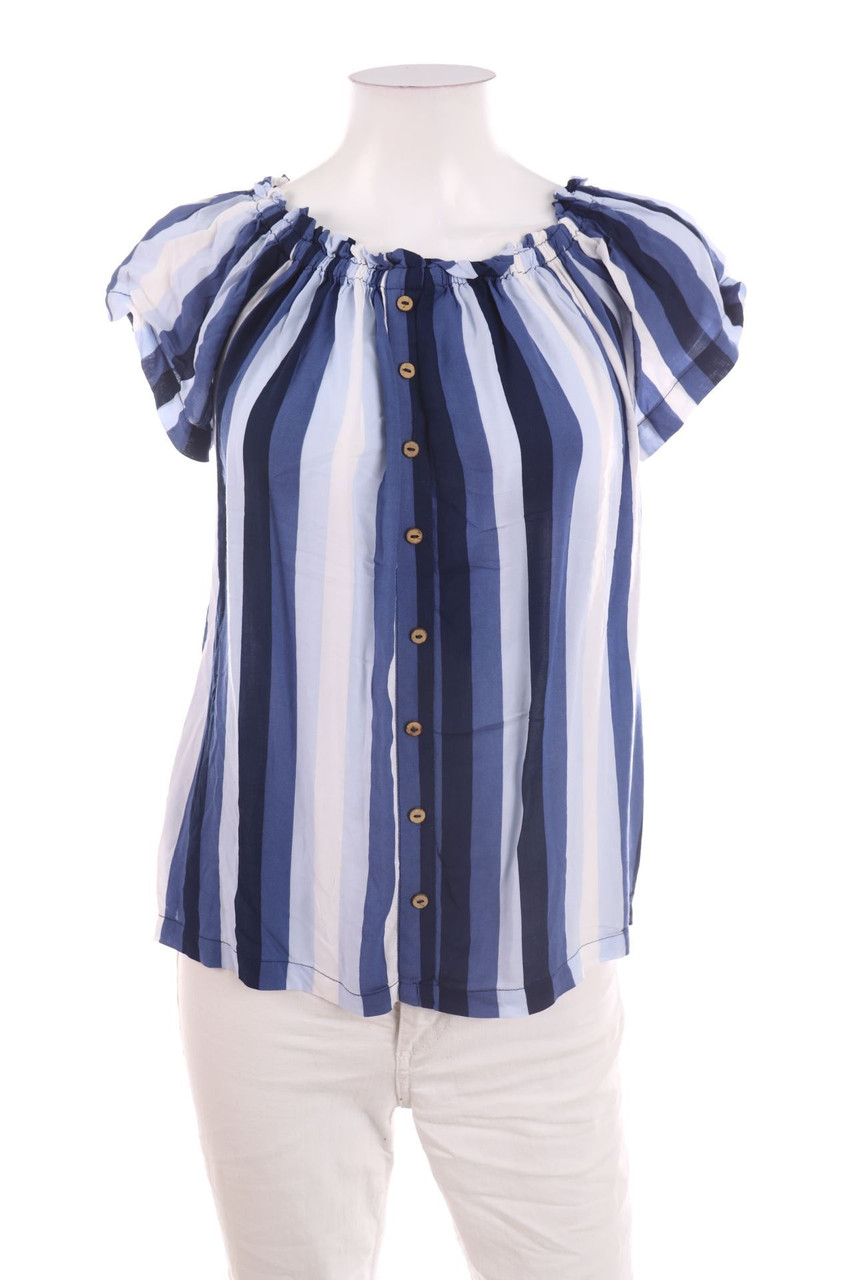 Ohne Label - Carmen-Bluse mit Streifen - D 32-34