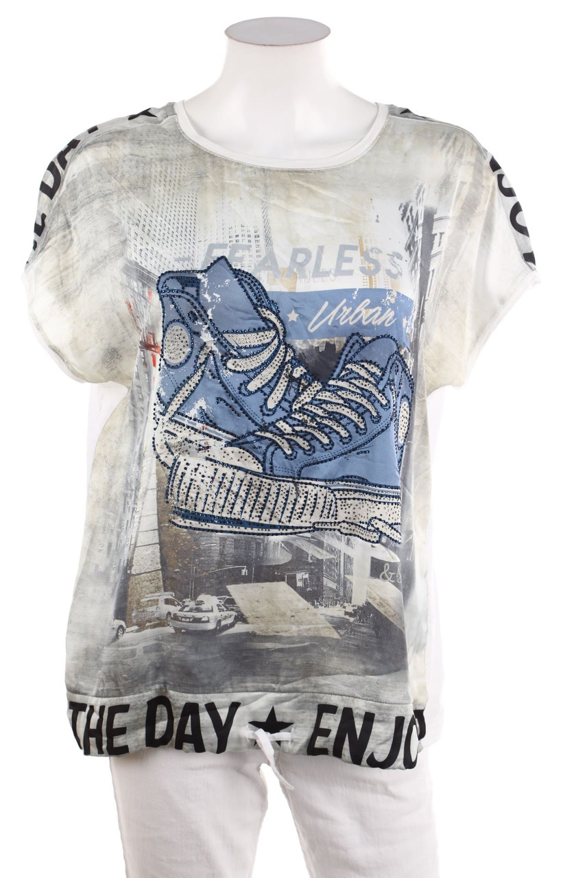 Ohne Label - Kurzarm-Shirt mit Strass-Steinen - D 48-50