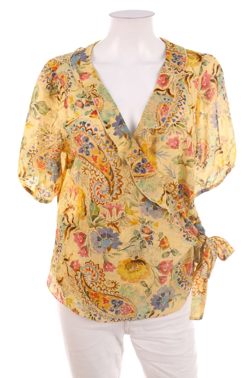 Ohne Label - Wickel-Bluse mit Blumen-Print - D 44