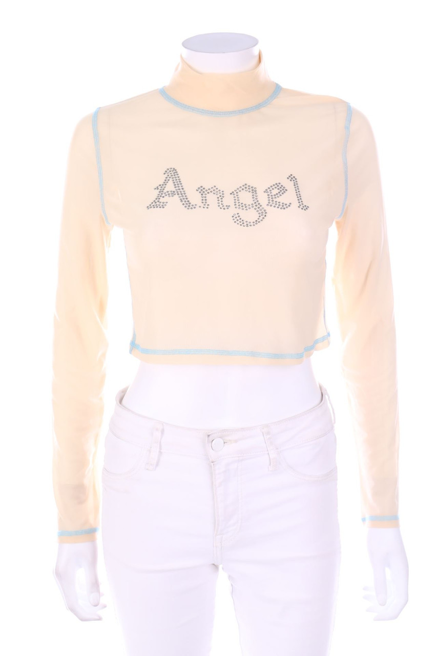 URBAN OUTFITTERS - Mesh-Cropped-Shirt mit Strass-Logo - S