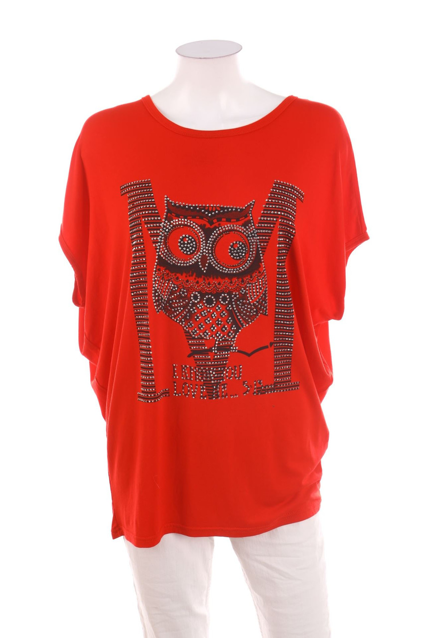 Ohne Label - Long-Batwing-Shirt mit Strass-Steinen - L