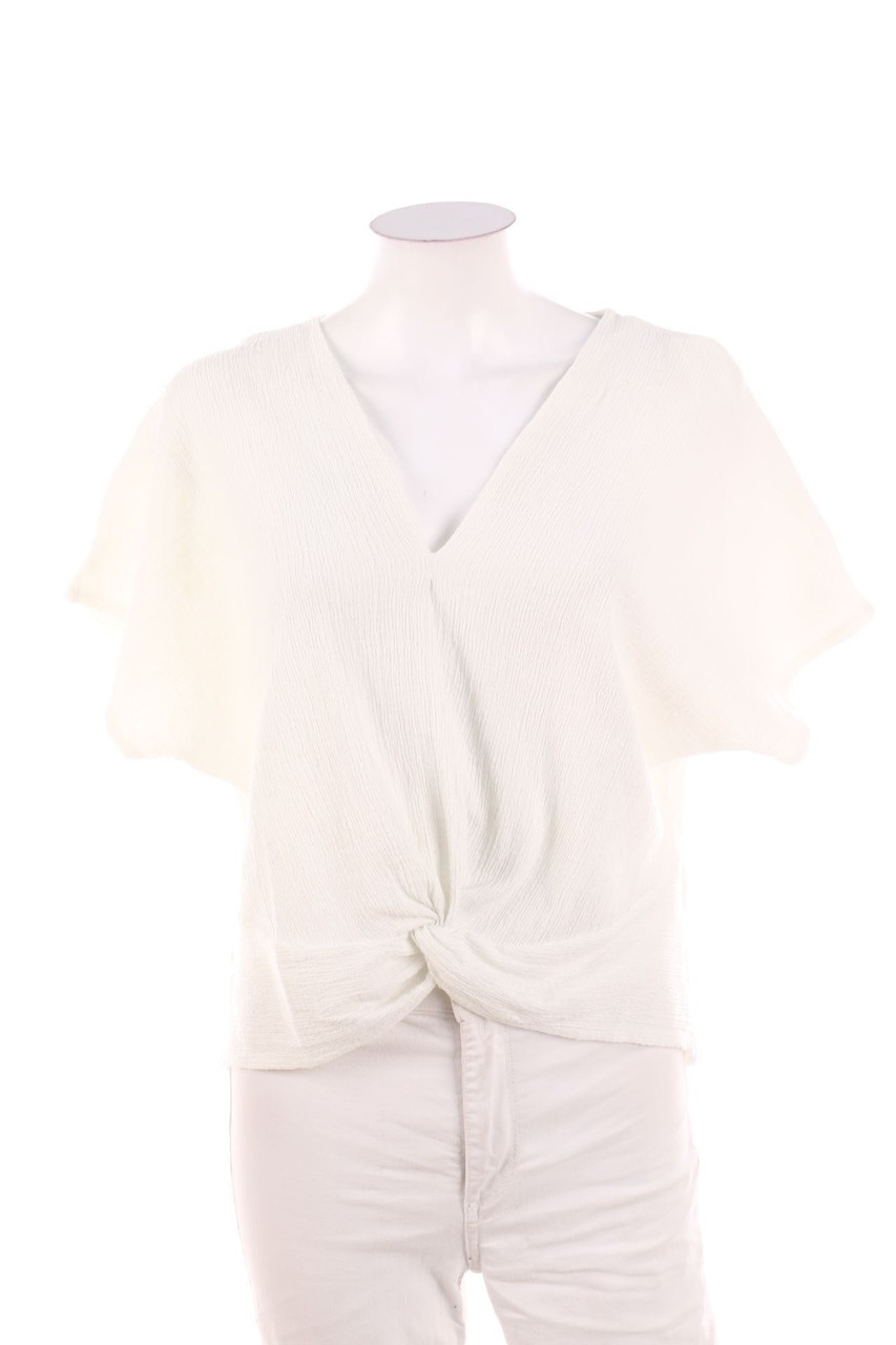 Ohne Label - Kurzarm-Bluse mit Drapierung - L