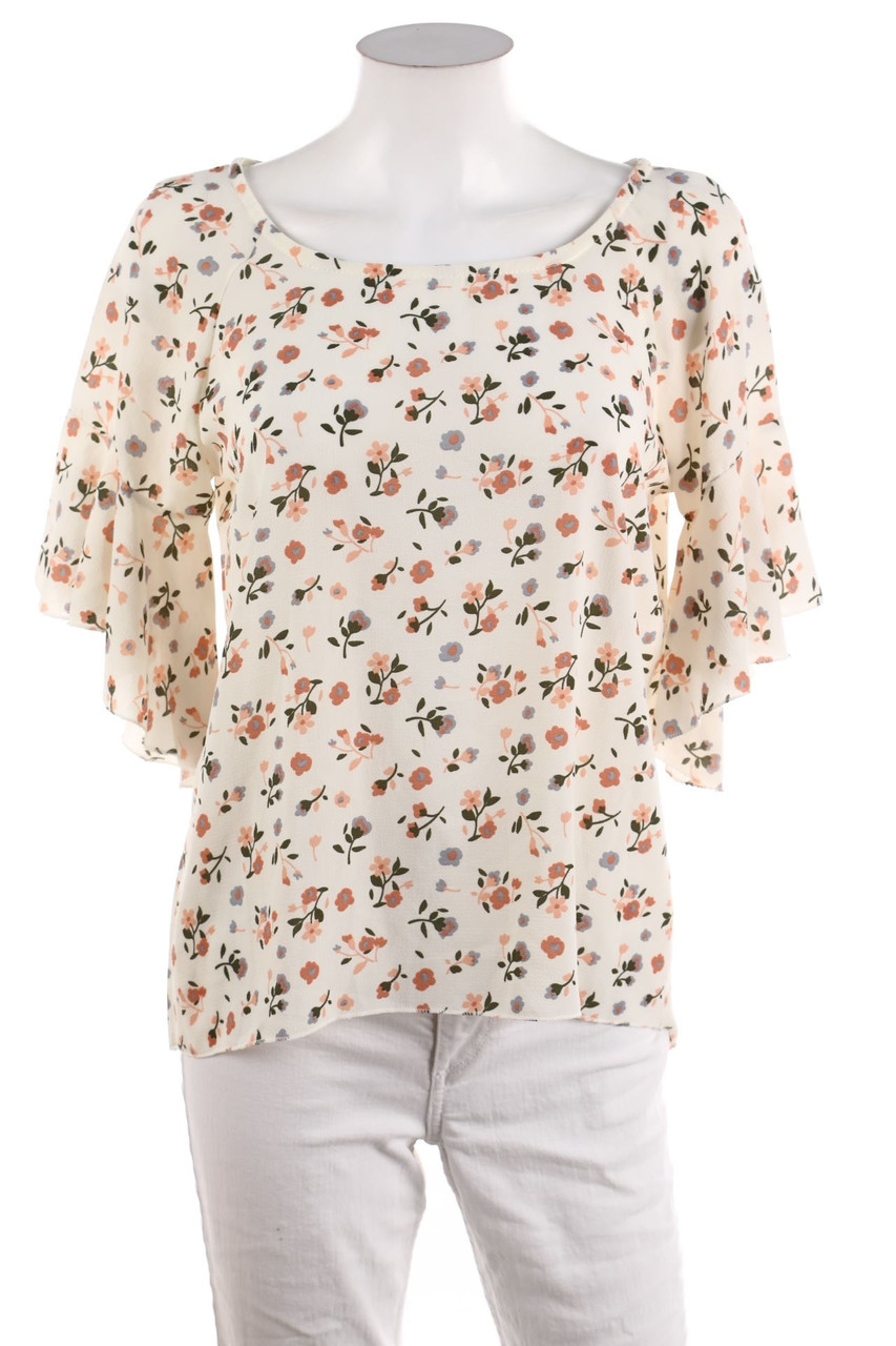Ohne Label - Kurzarm-Bluse mit Blumen-Print - D 40-42