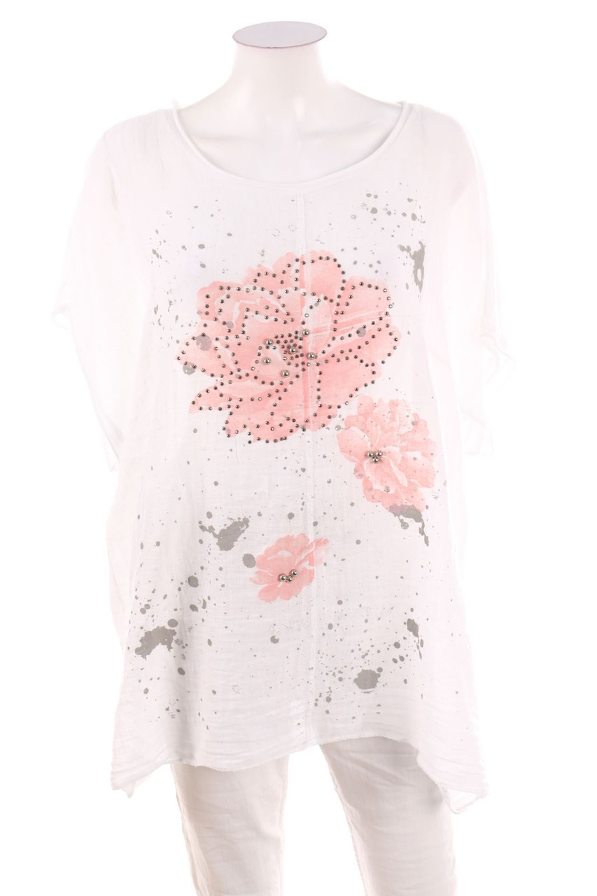 SECONDHAND - Kurzarm-Bluse mit Strass-Steinen - D 50