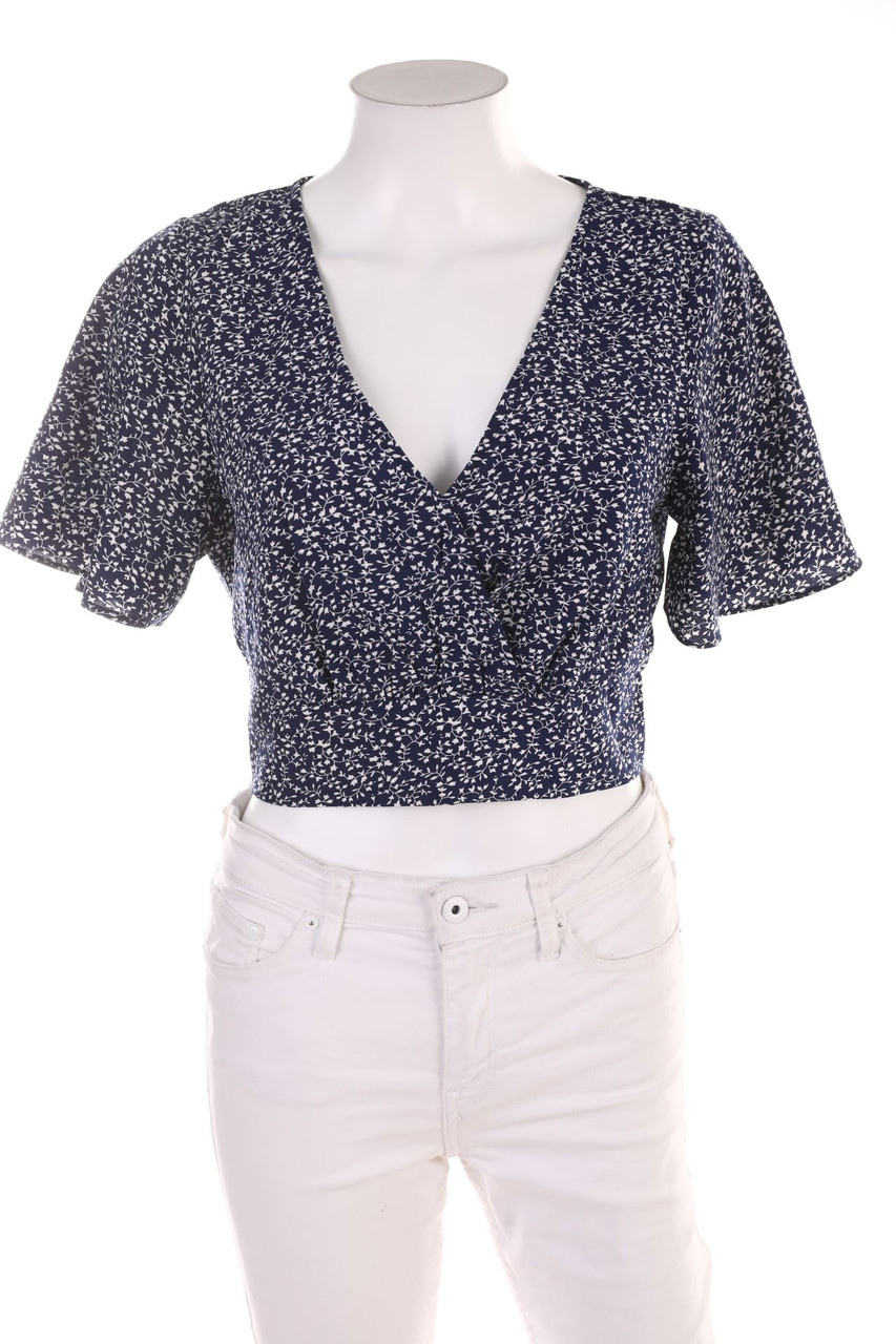SHEIN - Muster-Kurzarm-Bluse in Wickel-Optik - M