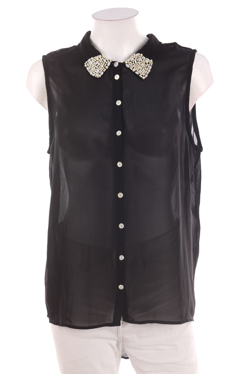 AMISU - ärmellose Hemd-Bluse mit Perlen - D 44
