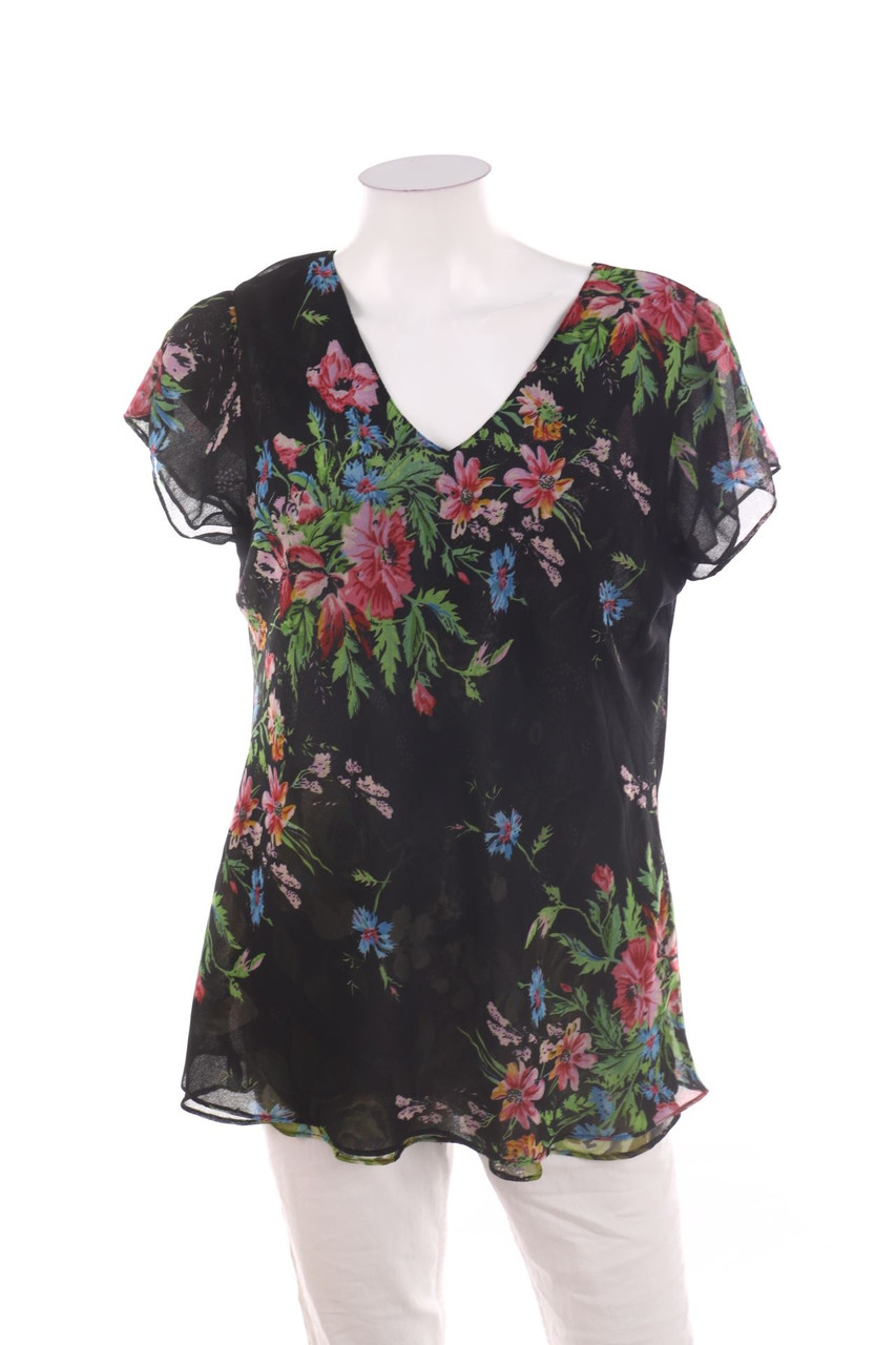 Ohne Label - Kurzarm-Bluse mit Blumen-Print - D 42