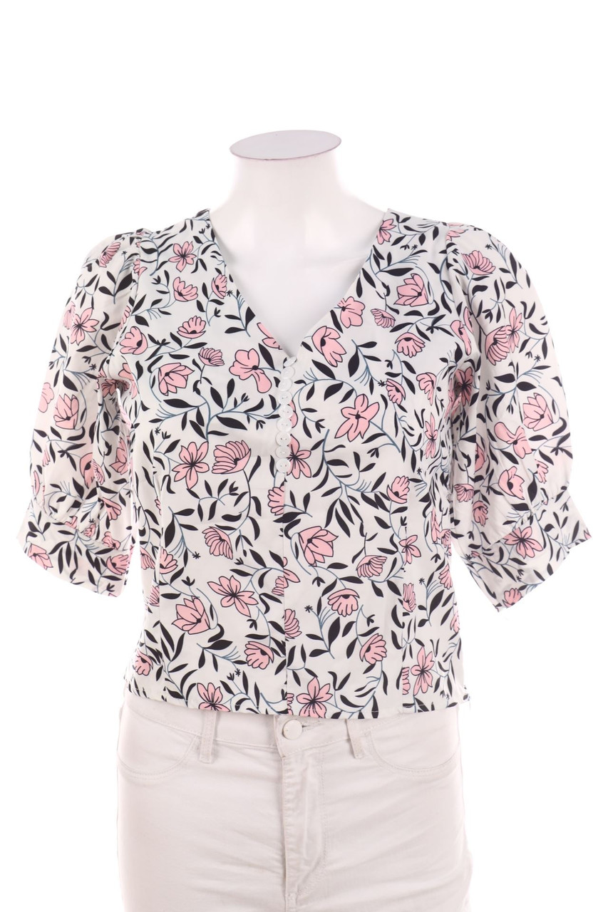 SECONDHAND - Kurzarm-Bluse mit Blumen-Print - D 36-38