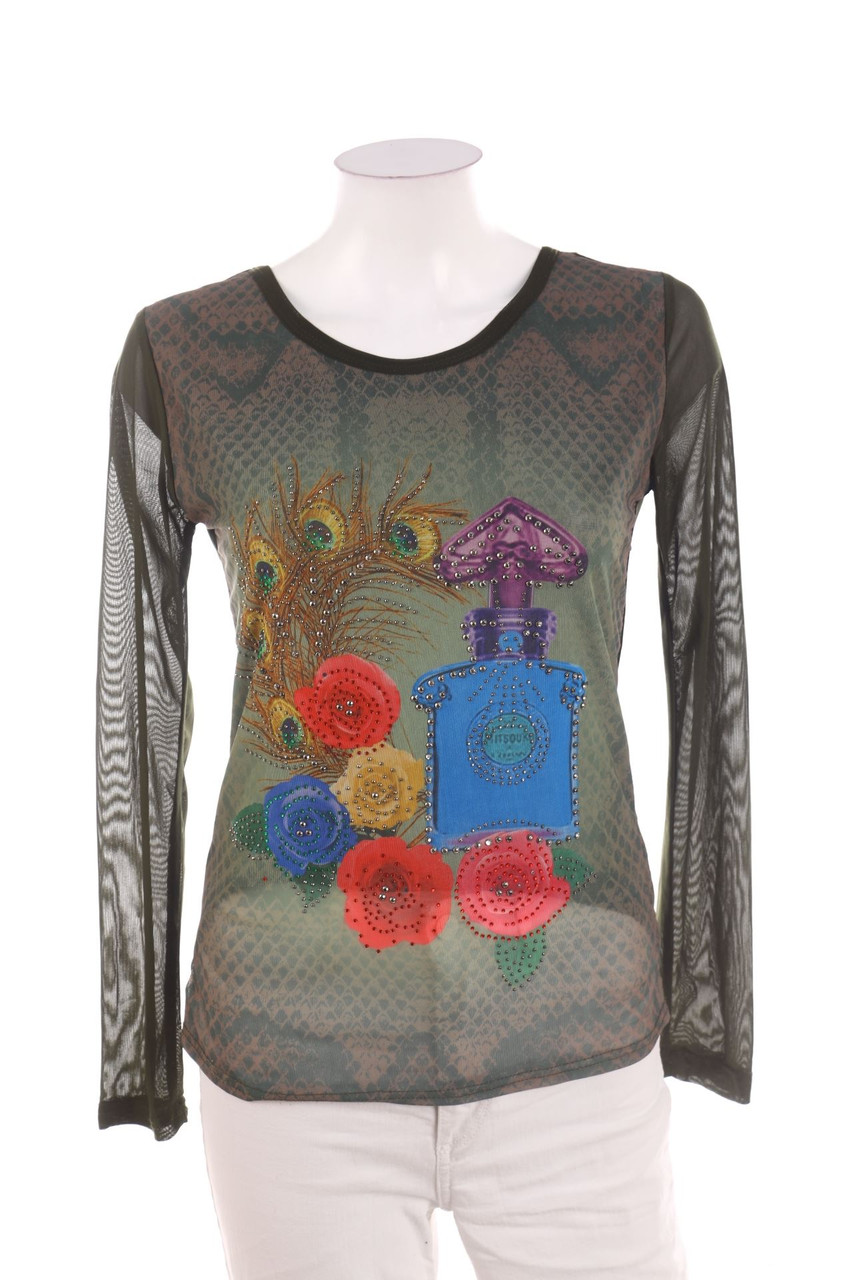 Ohne Label - Longsleeve-Shirt mit Strass-Steinen - D 36