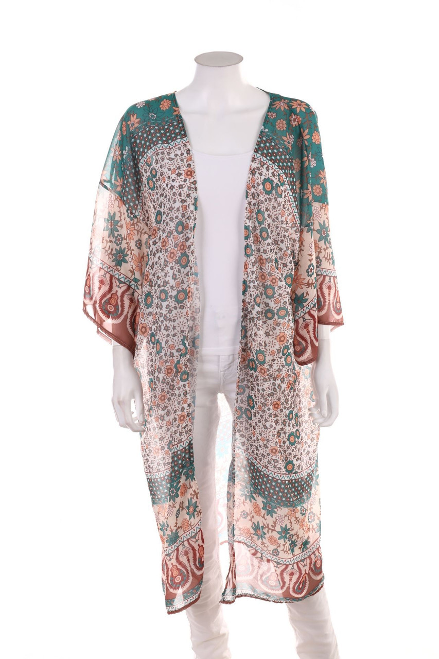 Feitong - Kimono mit Blumen-Print - ONE SIZE