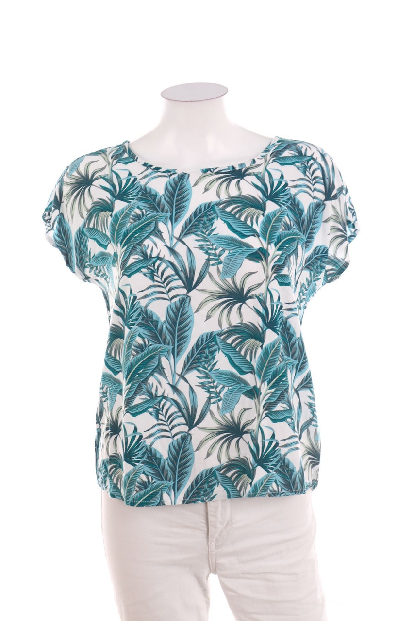 Ohne Label - Kurzarm-Bluse mit floralem Muster - D 36