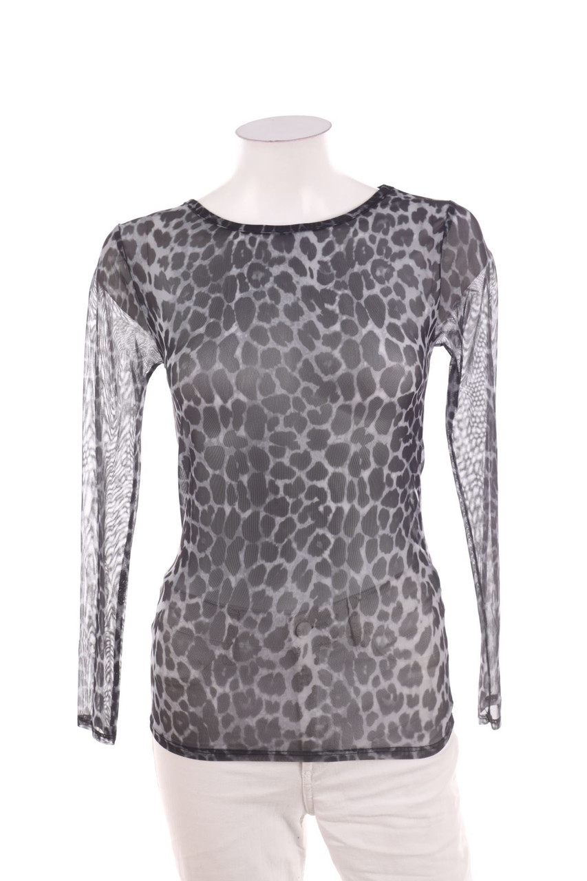AMISU - Mesh-Longsleeve-Shirt mit Leo-Print - D 32