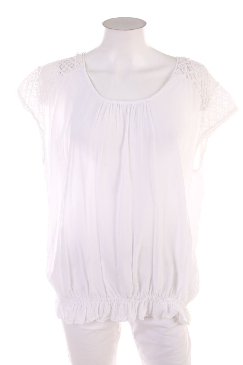 Ohne Label - Kurzarm-Bluse mit Spitze - D 46