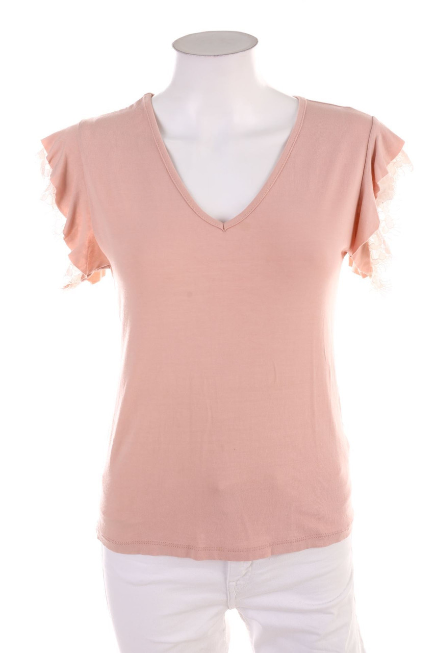 Ohne Label - Kurzarm-Shirt mit Spitze - D 36