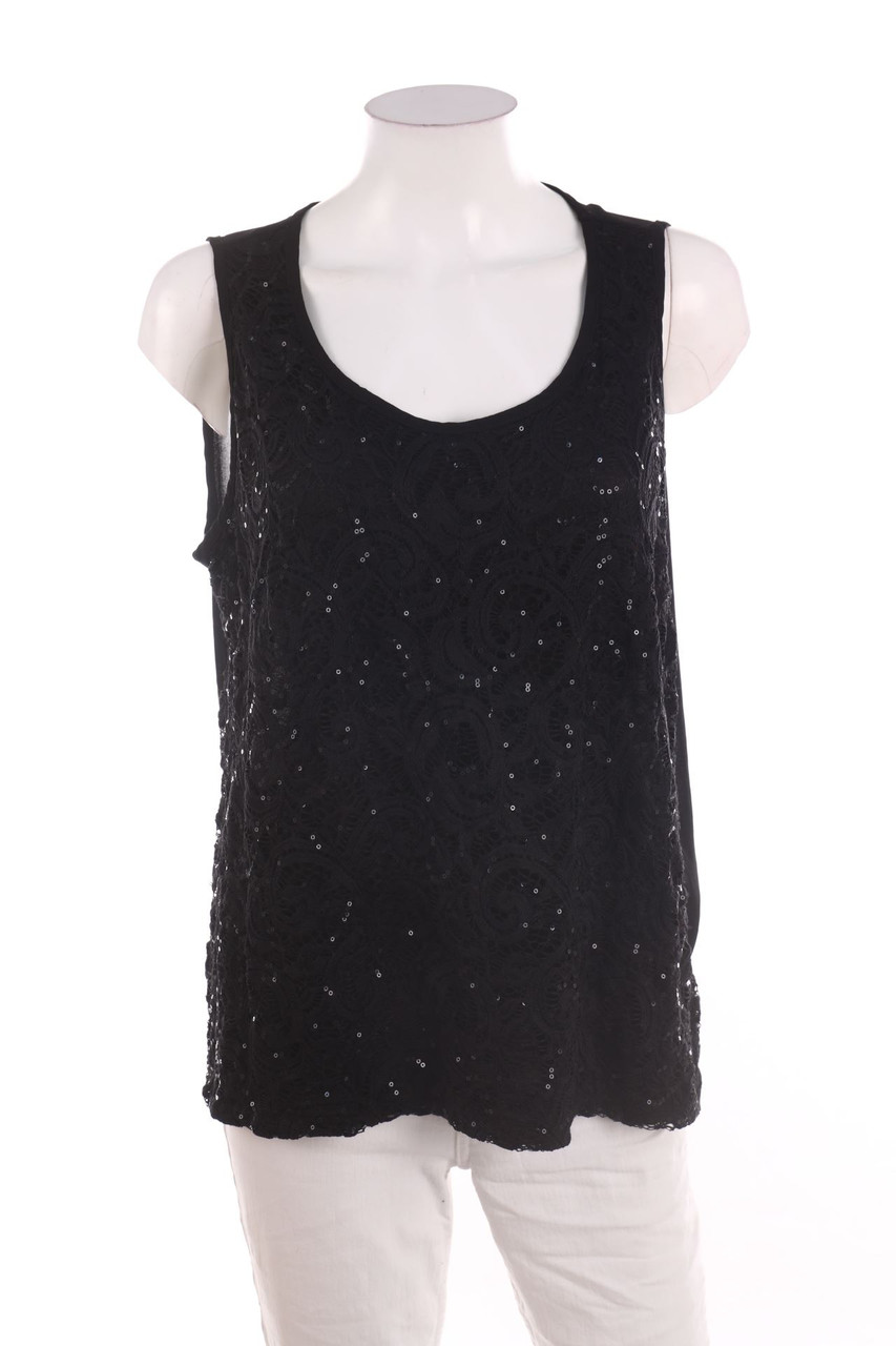 Ohne Label - Spitzen-Blusentop mit Pailletten - D 42