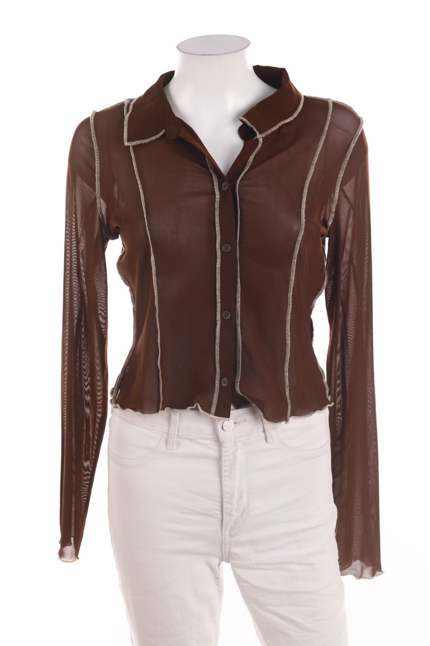 Ohne Label - Cropped-Hemd-Bluse aus Mesh - D 40