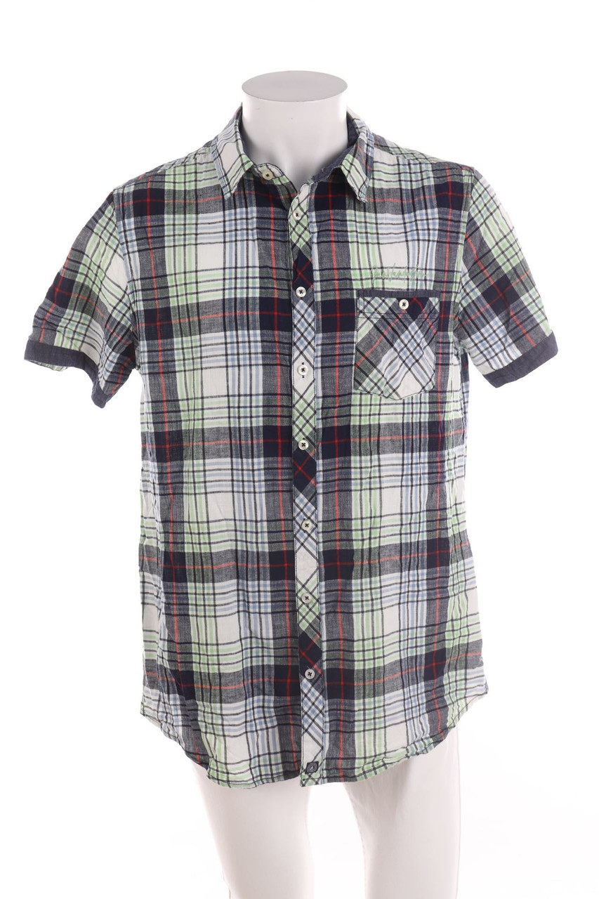 JAN VANDERSTORM - Tartan-Kurzarm-Hemd mit Logo-Stickerei aus Leinen-Mix - 56