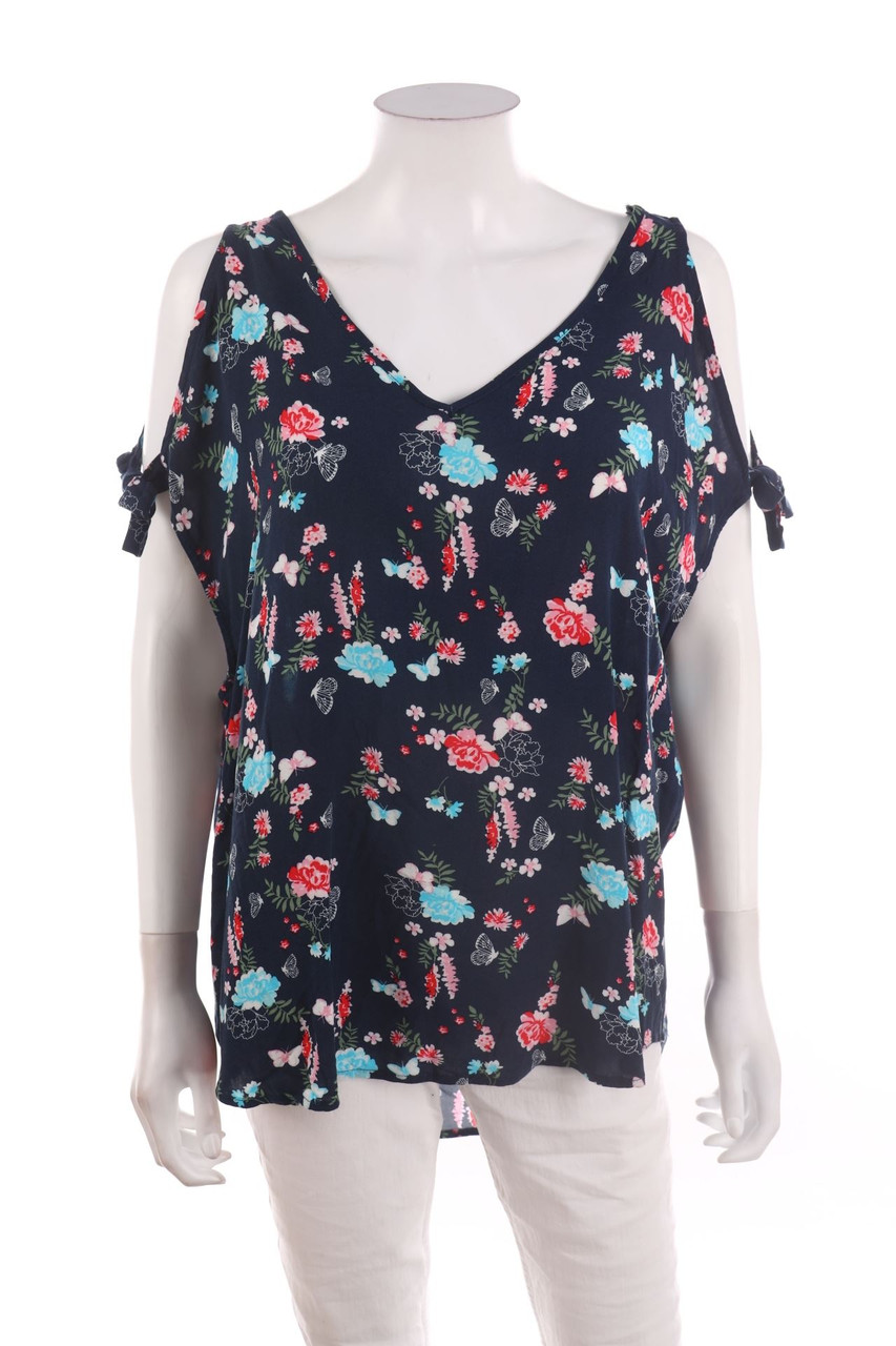 Ohne Label - Cold-Shoulder-Bluse mit Blumen-Print - D 48