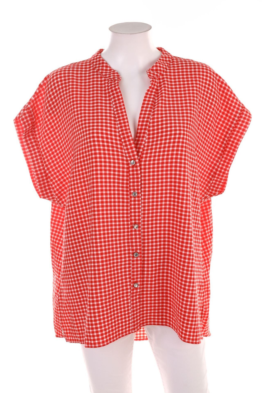 SECONDHAND - Kurzarm-Bluse mit Karo-Muster - D 52