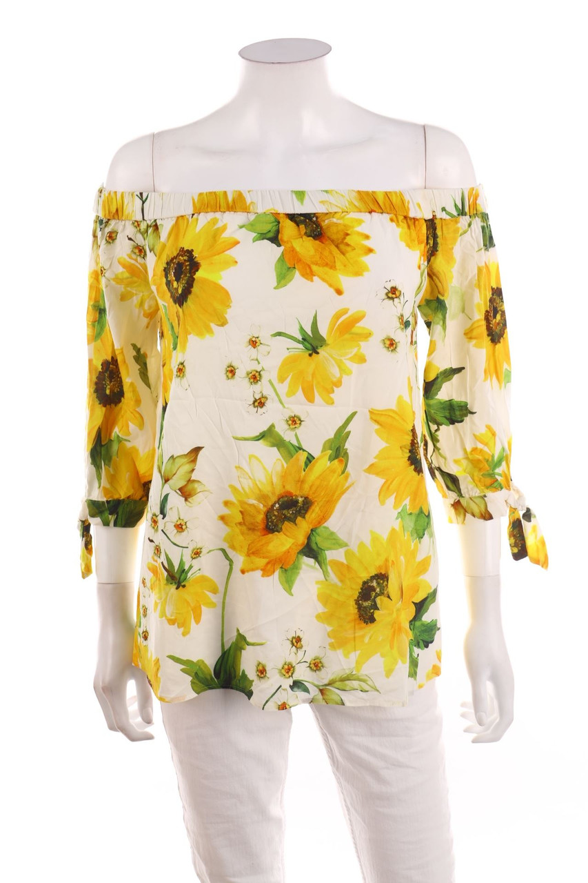 Ohne Label - Carmen-Bluse mit 3/4-Ärmel mit Blumen-Print - D 38