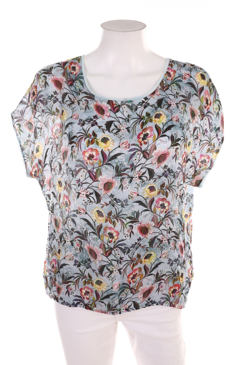 Ohne Label - Kurzarm-Bluse mit Blumen-Print - D 44