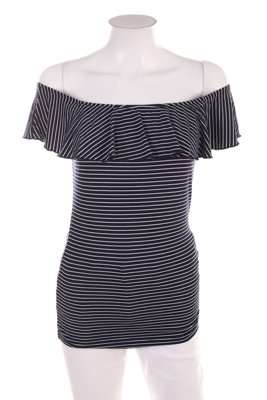 Blue Nature - Carmen-Kurzarm-Shirt mit Streifen - D 34