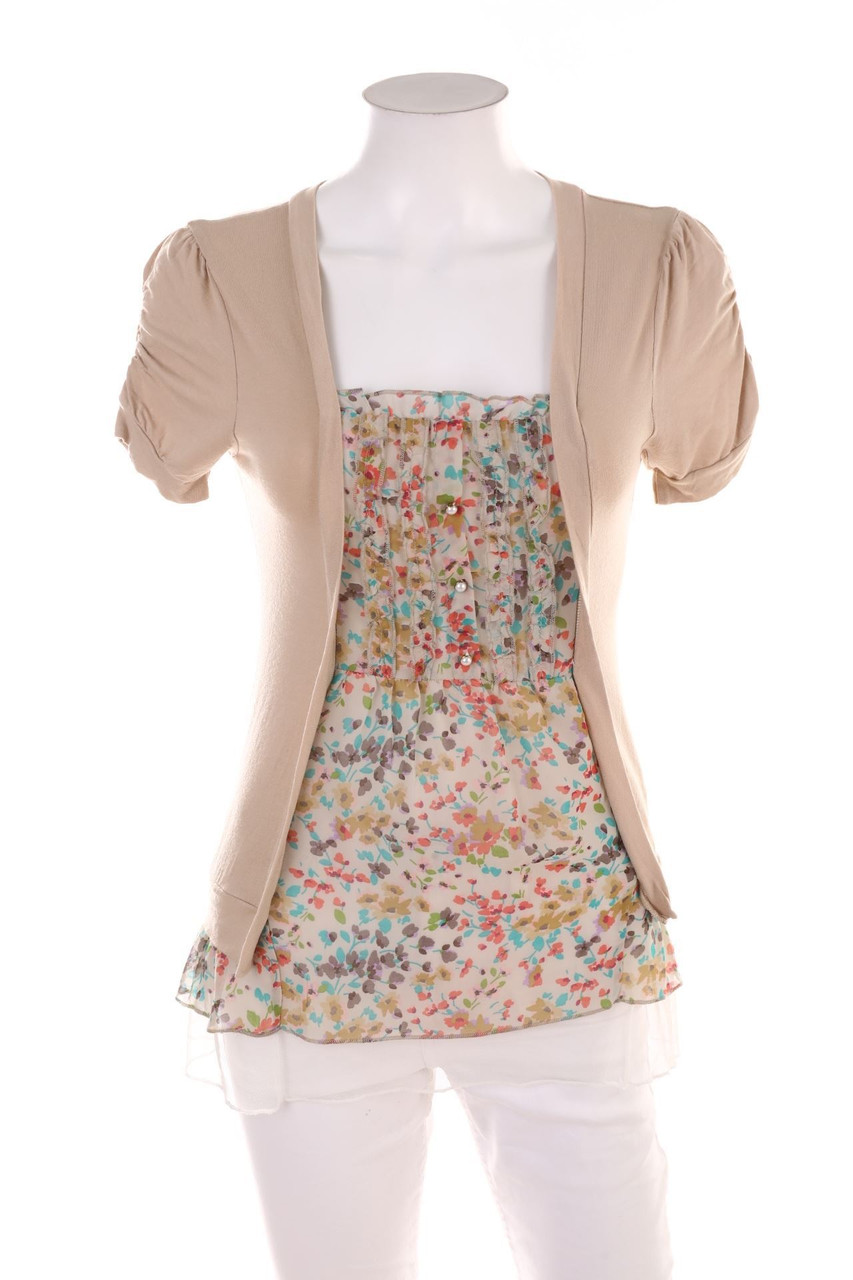 Ohne Label - Kurzarm-Shirt im Layer Look mit Rüschen - D 34