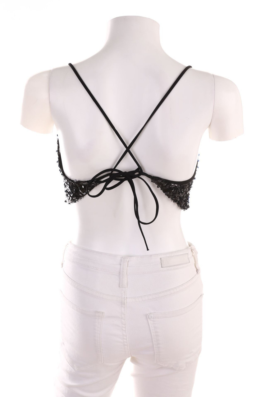 Ohne Label - Pailletten-Crop-Top mit Wasserfall-Ausschnitt - D 32