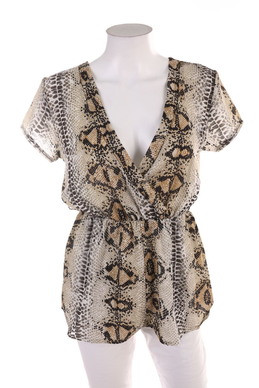 Ohne Label - Kurzarm-Bluse mit Animal-Print - D 40