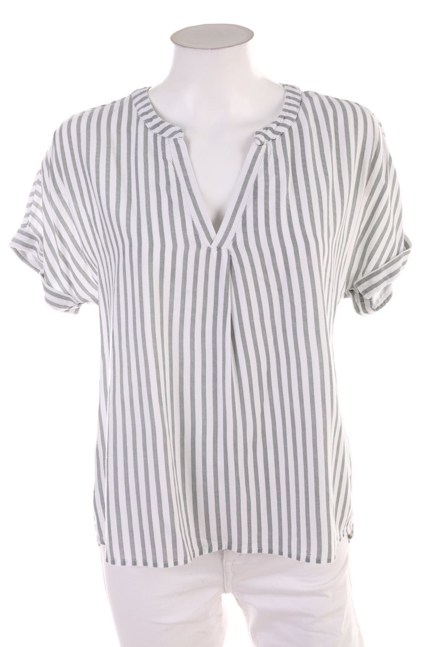 Ohne Label - Kurzarm-Bluse mit Streifen - L