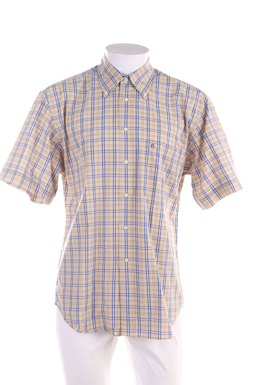 AIGNER - Baumwoll-Kurzarm-Hemd mit Button-down-Kragen mit Karo-Muster - L
