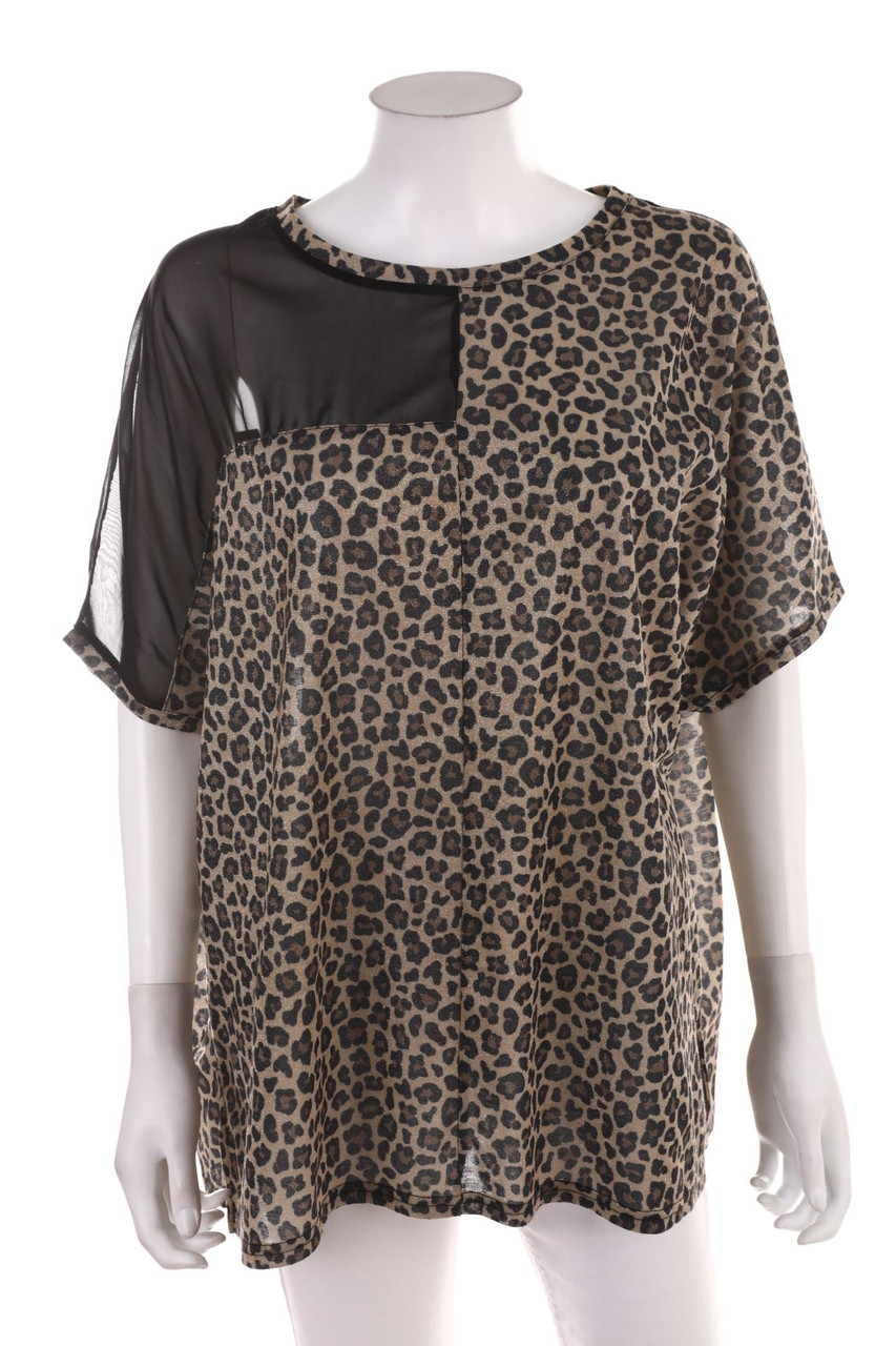 JEAN PASCALE - Kurzarm-Bluse mit Leo-Print - XL