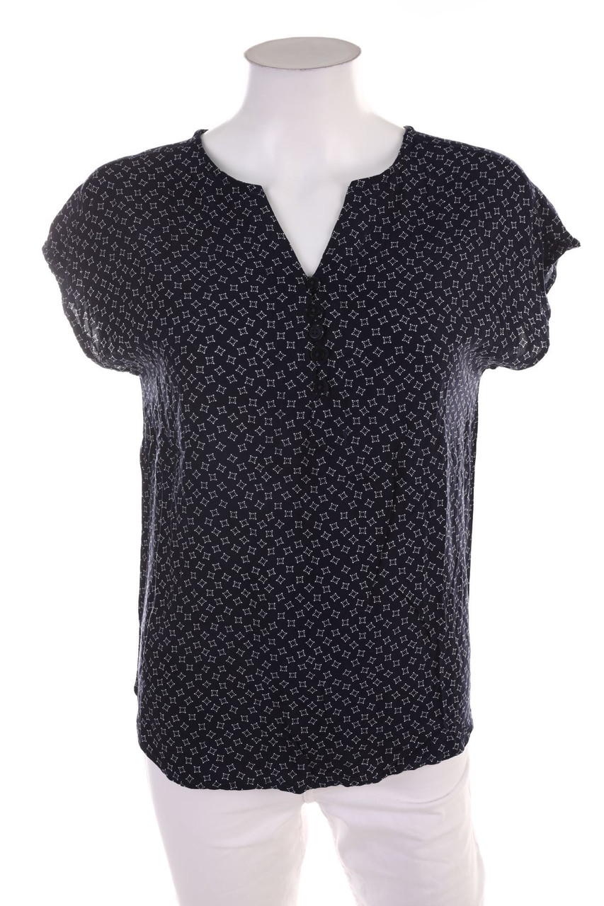 Ohne Label - Kurzarm-Bluse mit Muster - D 36
