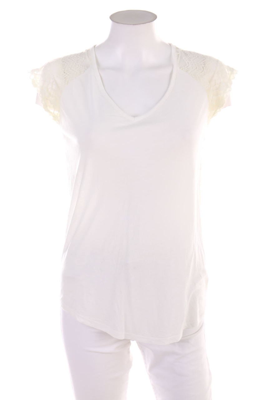Ohne Label - Kurzarm-Shirt mit Spitze - D 38