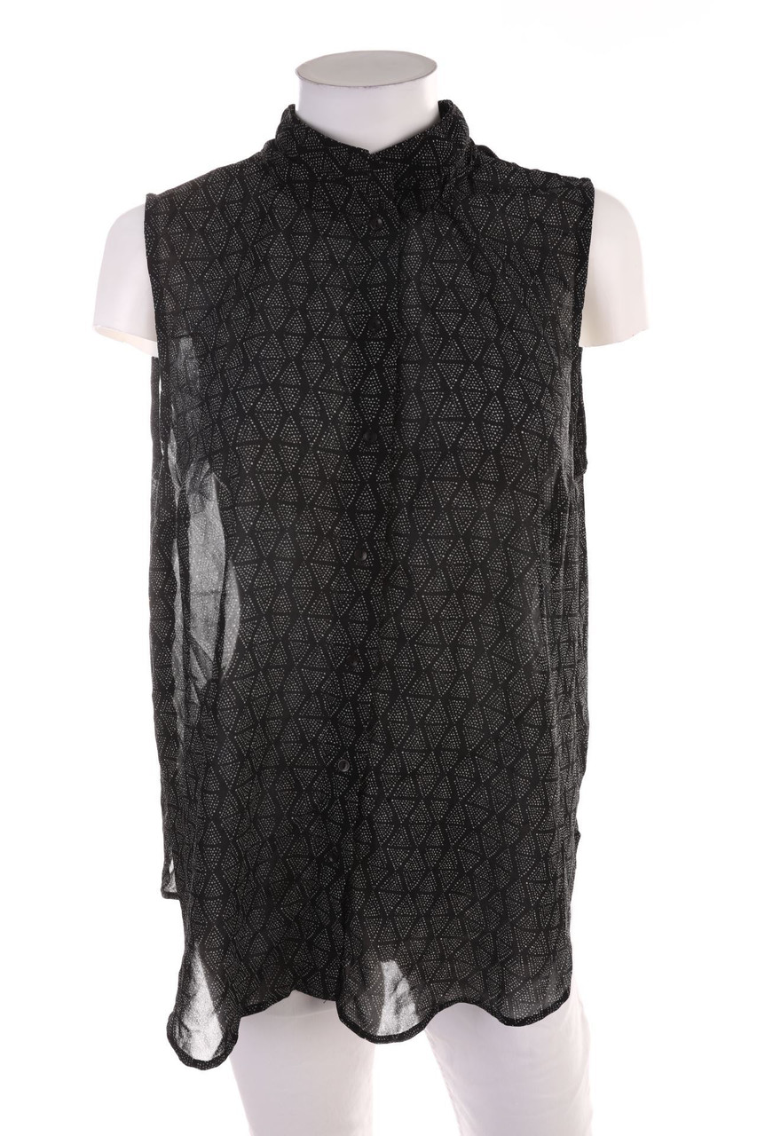 Ohne Label - ärmellose Hemd-Bluse mit Muster - D 44-46