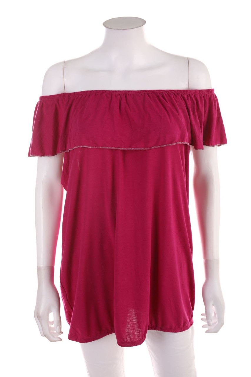 Ohne Label - Carmen-Kurzarm-Shirt mit Volants - D 46