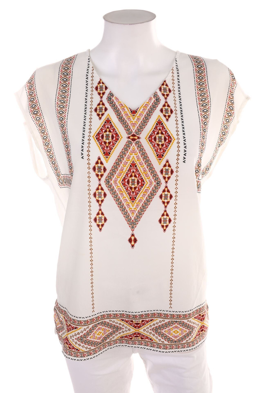 promod - Kurzarm-Bluse mit Ethno-Print - D 40