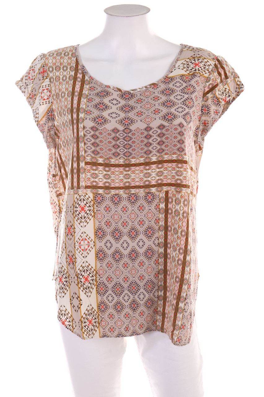 Ohne Label - Kurzarm-Bluse mit Muster - D 44