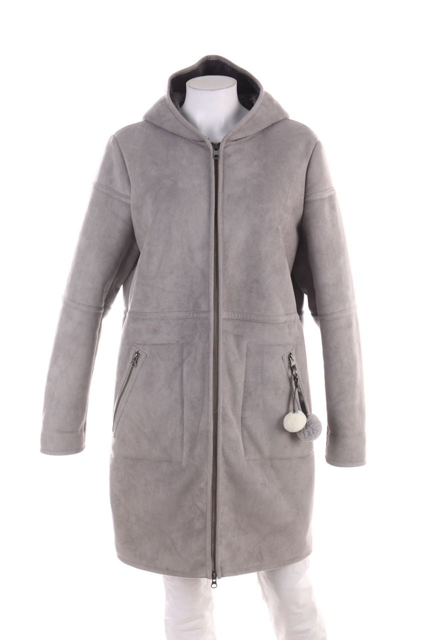 comma - Faux Shearling-Mantel mit Kapuze - XL
