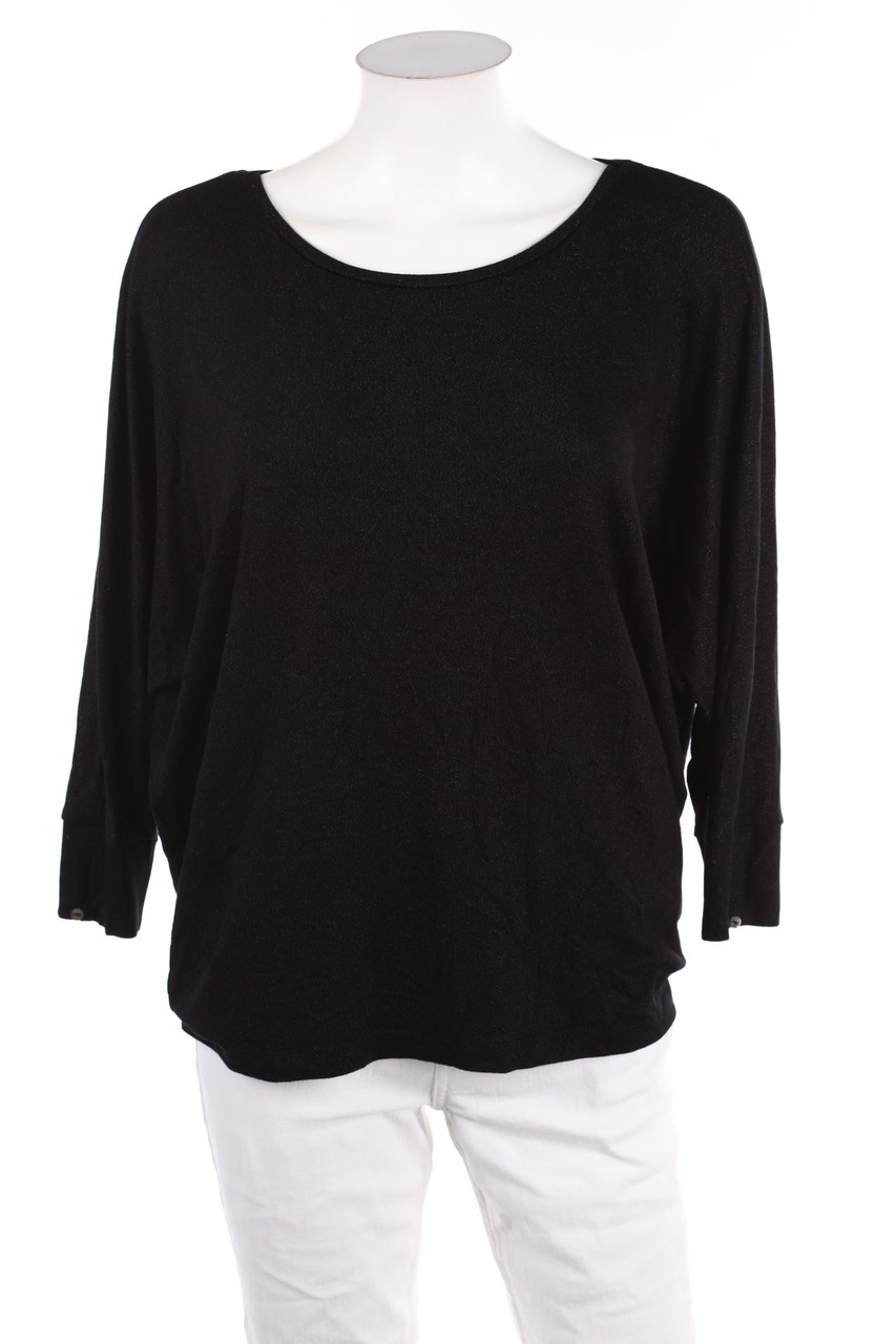 OPUS - Batwing-Pullover mit Kunstleder-Details - S