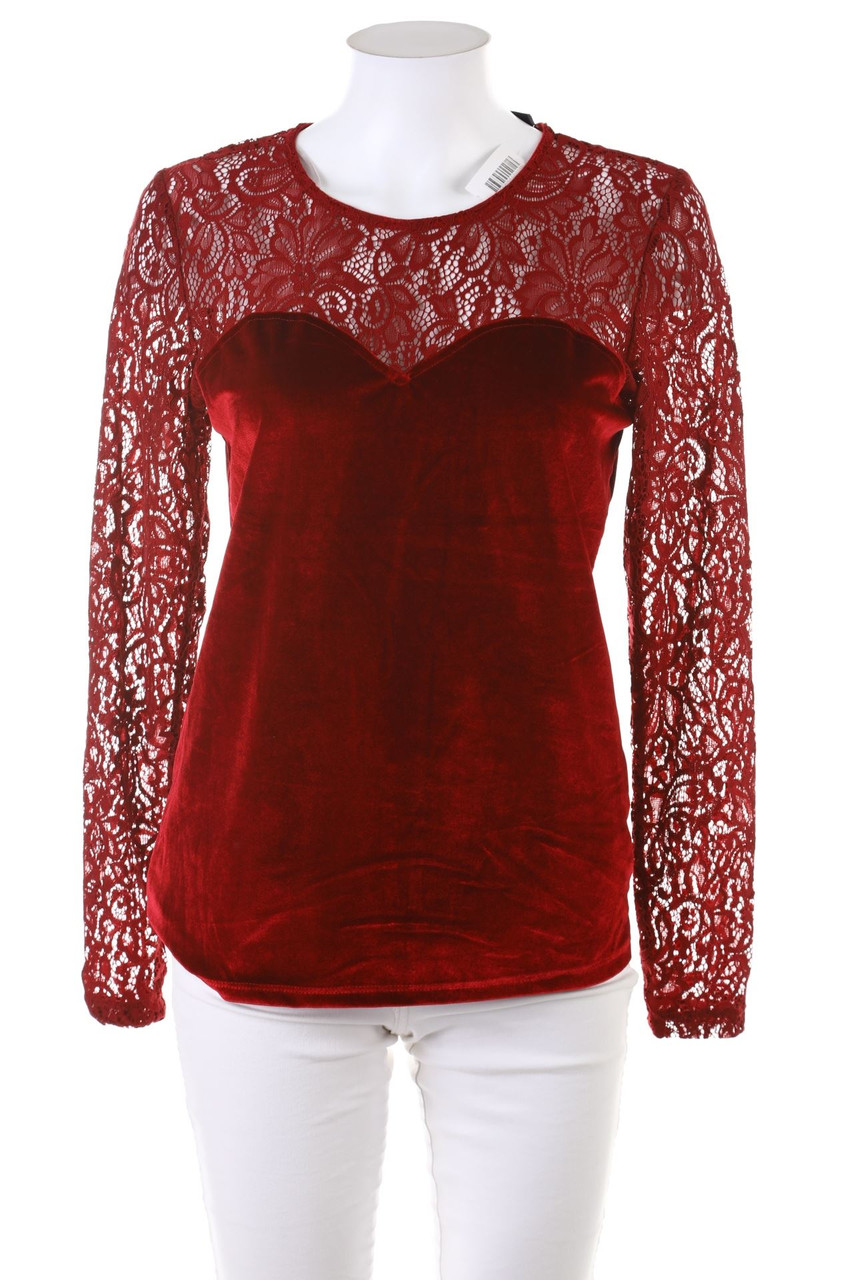 Janina - Samt-Longsleeve-Shirt mit Spitze - M