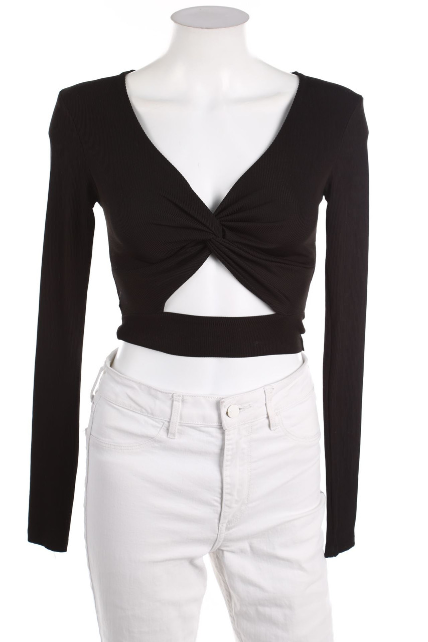 AMISU - Cropped-Longsleeve-Shirt mit Cut-out - XS