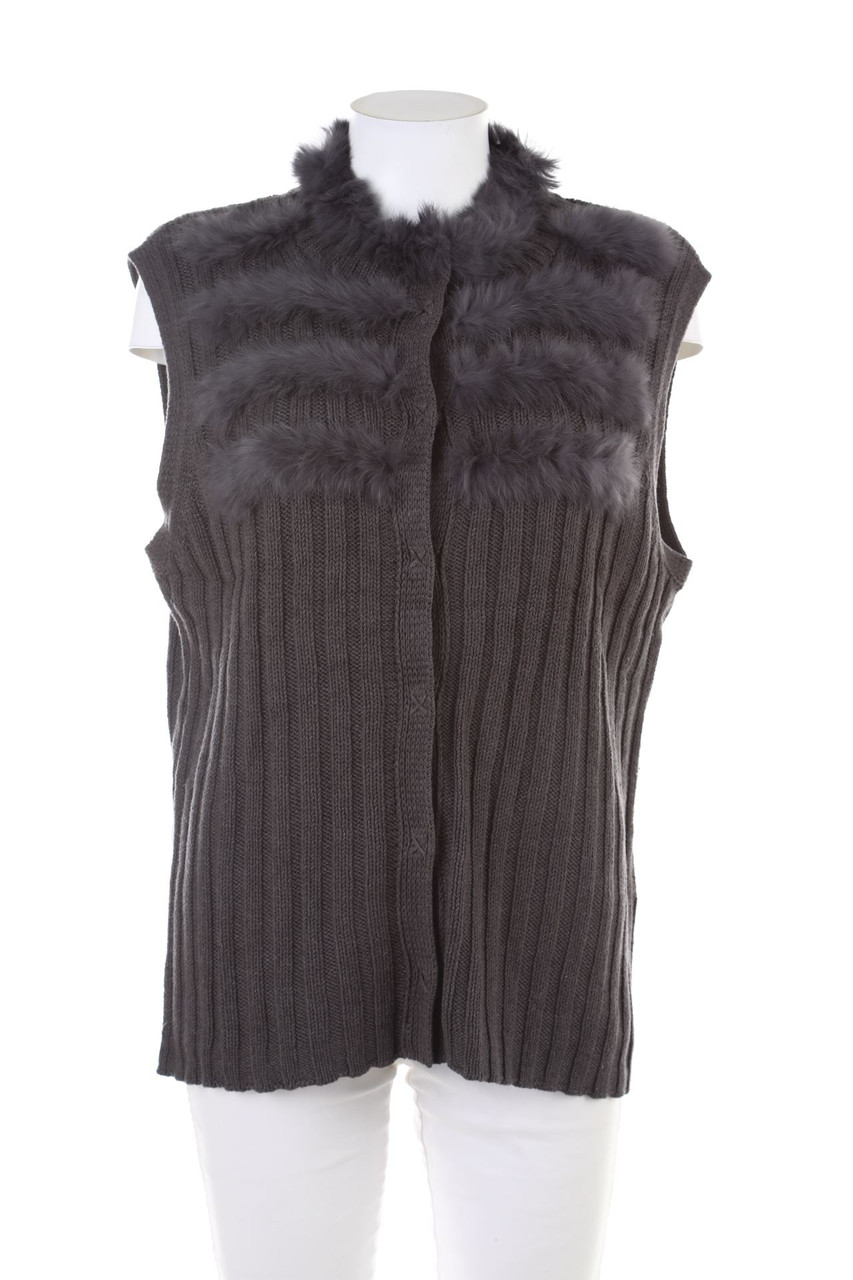 olsen - Strickweste mit Echt-Pelz-Besatz - 3XL