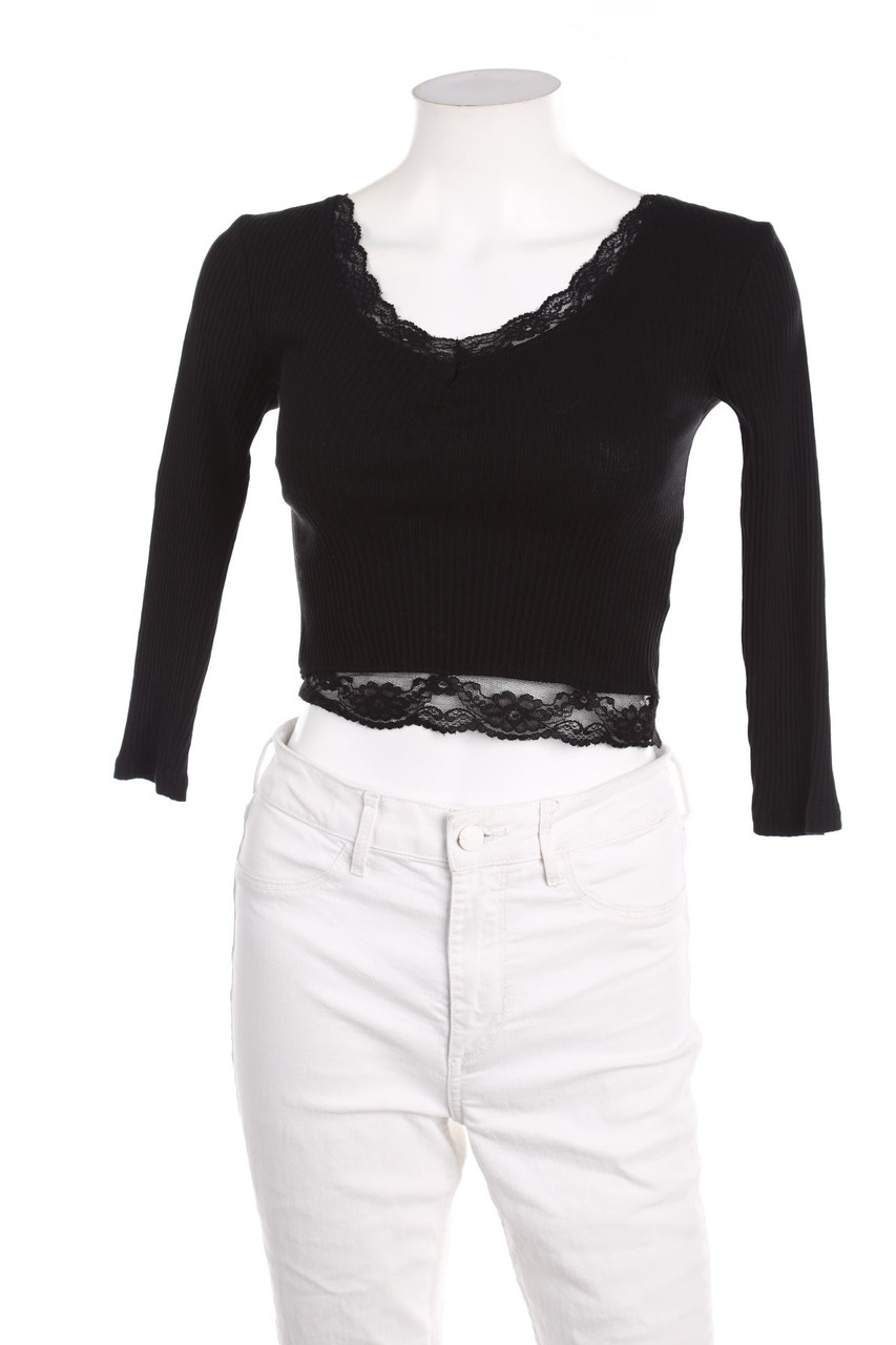 Ohne Label - Longsleeve-Shirt mit Spitze - XS