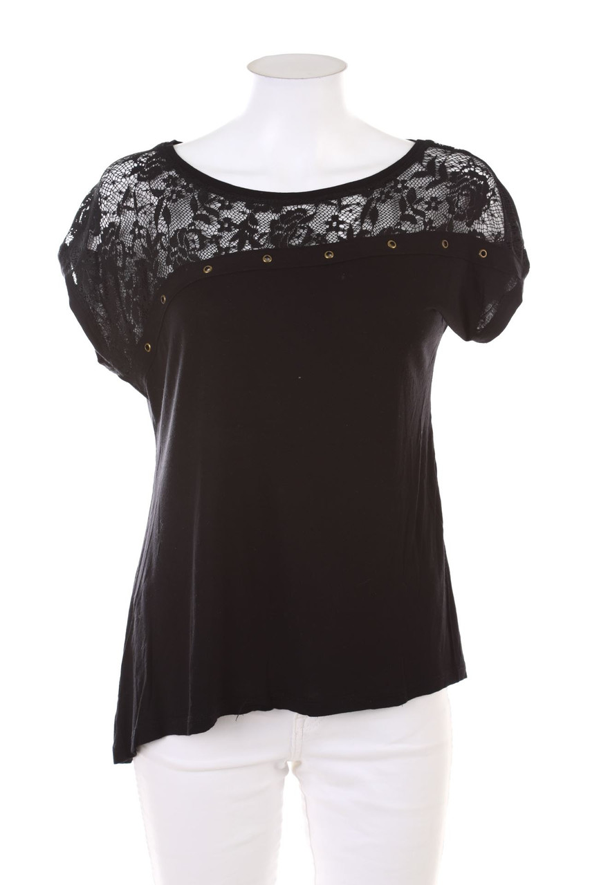 SECONDHAND - Kurzarm-Shirt mit Spitzen-Einsatz - L